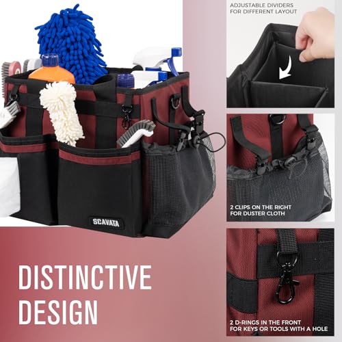 SCAVATA Compact Wearable Cleaning Caddy, Small Cleaning Caddy Supplies Organizer with Handle & Shoulder Straps for Housekeepers, Under Sink & Car Cleaning Tool Organizers Bag (AncoraRed) - color: AncoraRed