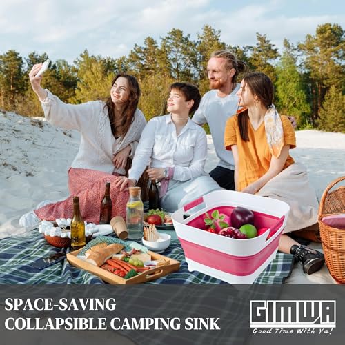 GIMWA 2.6 Gal(10L) Collapsible Camping Sink, Magenta Space-Saving Collapsible Dish Basin with Drain Plug for bottle washing, Collapsible Bucket for RV Essentials and Foot Soaking - color: Magenta