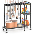 Broom Holder with Cleaning Supplies Organizer, Broom Closet Storage Cabinet with Cleaning Caddy, Cleaning Cart with Mop Hanger Gripper Rack Hooks,Janitorial Housekeeping cart,Laundry Room Organization - size: Large