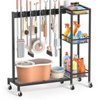 Broom Holder with Cleaning Supplies Organizer, Broom Closet Storage Cabinet with Cleaning Caddy, Cleaning Cart with Mop Hanger Gripper Rack Hooks,Janitorial Housekeeping cart,Laundry Room Organization - size: Large