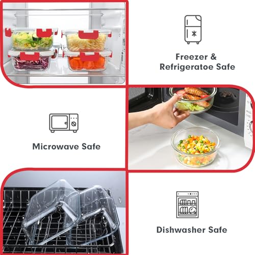 VERONES 30 Pieces Glass Meal Prep Containers Set, Stackable Glass Food Storage Containers with Lids-Airtight Lunch Containers，for Microwave, Oven, Freezer & Dishwasher,Red - color: Red