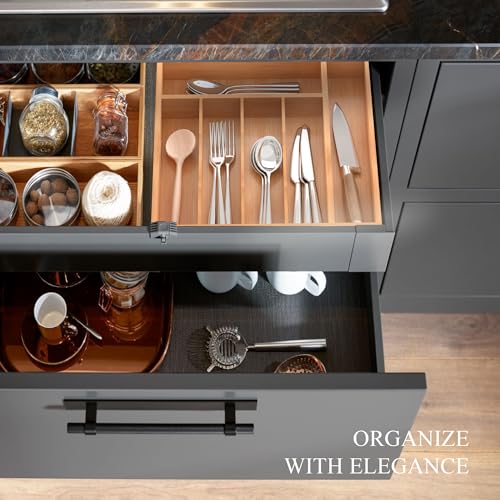 Bamboo Silverware Organizer, Kitchen Drawer Organizer, Utensil Holder, Cutlery Tray & Spoon Flatware Storage with Grooved Drawer Dividers (12.5''W x 16.5''D) - color: Natural, size: 12.5''W x 16.5''D