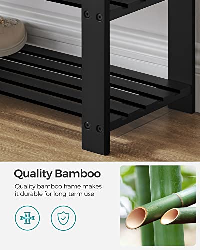 SONGMICS Bamboo Shoe Bench, 3-Tier Shoe Rack Organizer for Entryway, Living Room, Bench Seat Holds Up to 300 lb, 11.9 x 28.3 x 19.2 Inches, Ink Black and Slate Gray ULBS604B01 - color: Ink Black + Slate Gray, size: 28.3"W