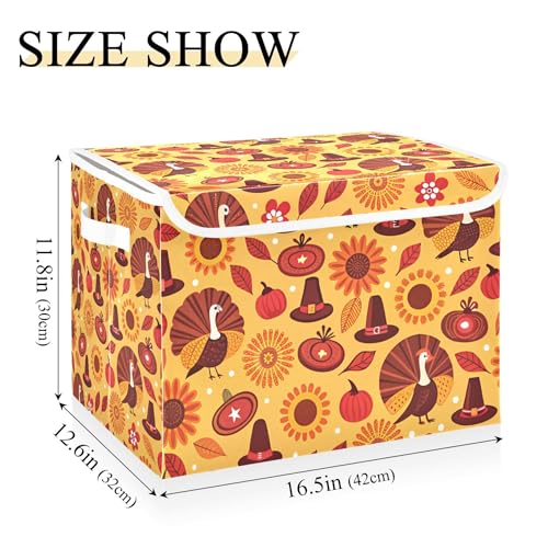 xigua Thanksgiving Sunflower Turkey Storage Bins with Lids and Carrying Handle,Foldable Storage Boxes Organizer Containers Baskets Cube with Cover for Home Bedroom Closet Office - color: Thanksgiving Sunflower Turkey