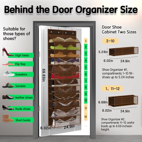 Kotkn Over The Door Shoe Organizer with 12 Large Breathable Pockets - Durable Hanging Storage for the Entire Family's Shoes (Espresso) - color: Espresso