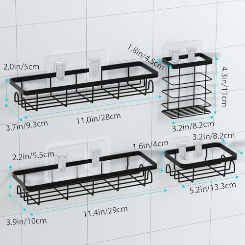 Shower Caddy Organizer with Hooks,Self Adhesive Bathroom Shelves,No Drilling Bathroom Organizers and Storage,Perfect for RV, Apartment, Home Decor,Black 4PCS - color: Black, size: 4 Pack