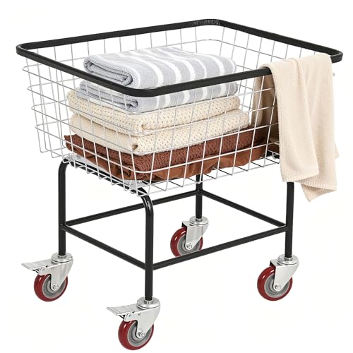 Extra-Large Rolling Laundry Cart with Wheels Holds 4 Washer Loads, Wire Laundry Basket, Heavy-Duty Steel Storage Basket with Galvanized Finish, for Commercial or Home Laundry - size: 4 Washer Loads