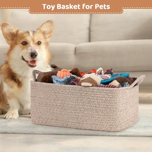 OIASKET Large Empty Gift Baskets for Baby Shower, 16.5" L x 12.6" W x 7" H Cute Woven Storage Basket with Gift Bags and Ribbons, Small Rope Toy Basket with Handles, Cat Dog Pet Toy Organizer - Brown - color: Brown, size: Large: 16.5"L x 12.6"W x 7"H