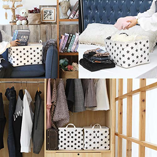 Sea Team Collapsible Canvas Fabric Storage Basket with Handles, Rectangle Waterproof Storage Bin, Box, Cube, Foldable Shelf Basket, Closet Organizer, 16.5 x 11.8 x 9.8 Inches, Black Star - color: Star/Black, size: 16.5 Inch (Pack of 1)
