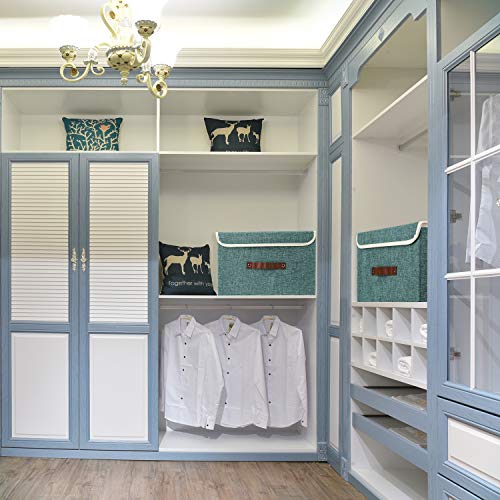 TYEERS Collapsible Storage Boxes, Washable Fabric Storage Bins with Lids, 14.9x9.8x9.8 inches, 3 Pack, Aqua Deep - color: Aqua Deep, size: 3-pcs 14.9x9.8x9.8 in