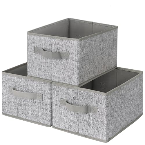 GRANNY SAYS Small Closet Storage Bins for Shelves, Storage Basket with Handles, Collapsible Storage Boxes, Decorative Organizers for Living Room Bookshelf, Gray, Small, 3-Pack - color: Ash Gray, size: Small