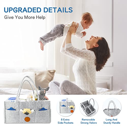 Maliton Diaper Caddy Organizer - Diaper Caddy for Baby Nursery Storage, Felt Diaper Organizer for Baby Stuff with Handle, 15" x 9" x 7" Portable Baby Basket Boy Girl Changing Table Organizer (Grey) - color: GREY, size: Large
