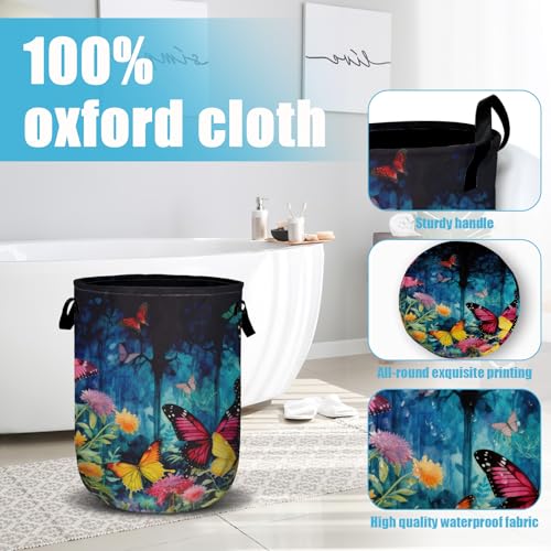 Spring Flower Butterfly Laundry Basket, Laundry Hamper Collapsible Oxford Cloth with Handle Clothes Toy Storage Bin for Bathroom Laundry Room Bedroom 15.7 X 20 Inch - color: Spring Flower Butterfly
