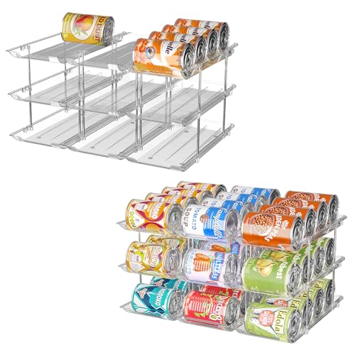 Attelite Can Organizer for Pantry, 6 Sets 3Tiers Can Storage Organizer Pantry, Soda Can Organizer for Fridge 72 Cans Rack Automatic Rolling Stackable Canned Food Organizer,Clear - size: 3tier*6sets
