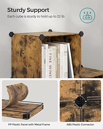 SONGMICS 6 Cube Storage Organizer, Modular Bookshelf, DIY Closet Organizers and Storage, Plastic Stackable Shelves, 14.6 x 13 x 13 Inch Cubes, with Feet and Rubber Mallet, Rustic Brown ULPC206A01 - color: Rustic Brown, size: 14.6”L x 13”W x 13”H