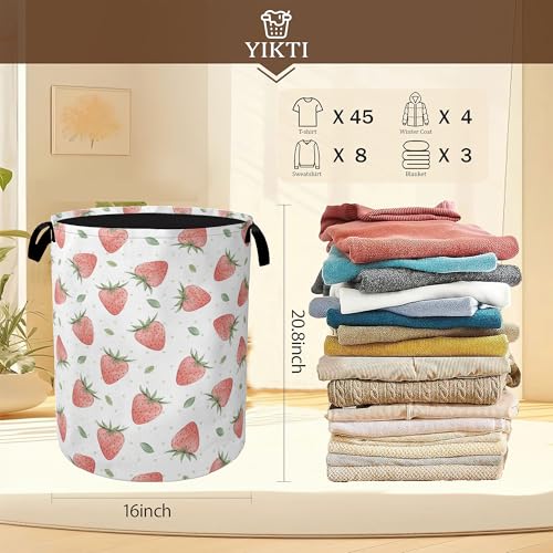 Watercolor Pink Strawberry Laundry Hamper,Green Leaves Collapsible Laundry Baskets,Waterproof Oxford Cloth Laundry Room Organization for Bedroom,Bathroom,Nursery,16x20 Inch - color: Watercolor Pink Strawberry