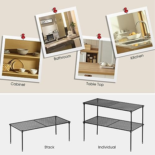2-Pack Kitchen Cupboard Shelf Organizer for Cabinet, Expandable & Stackable Counter Cupboard Organiser, Storage Rack for Bathroom, Kitchen, Laundry Room
