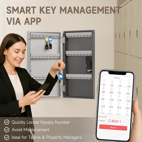 WeHere 48-Key Smart Key Lock Box Wall Mount – Commercial Key Cabinet with App, Keypad, Bluetooth & WiFi Unlock (Sold Separately), Access Log Tracking, Key Management System for School, Rental, Office - size: 48 Key Box (Smart)
