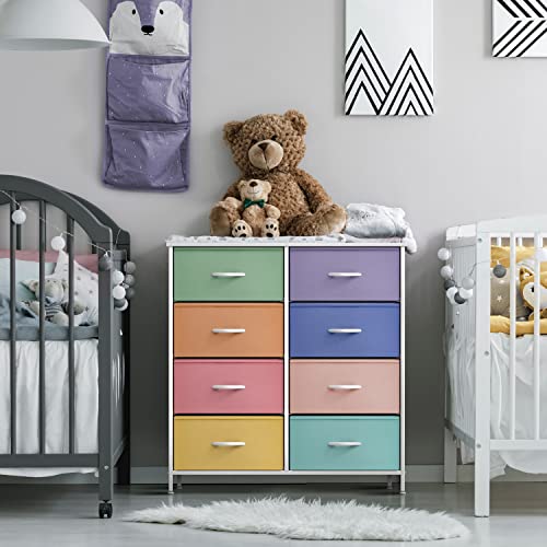 Sorbus Kids Dresser with 8 Drawers - Furniture Storage Chest Tower Unit for Bedroom, Hallway, Closet, Office Organization - Steel Frame, Wood Top, Tie-dye Fabric Bins (Pastel 2) - color: Pastel 2, size: 8 Drawer