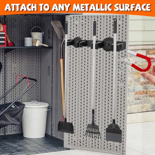 Magnetic Broom Holder Rack,Strong Magnetic Mount Mop Holder 4 Racks for Cleaning Tools,Non-slip Magnetic Tool Holder Broom Hooks for Camper Garage Kitchen - style: 4 Slot Magnetic Mop Holder