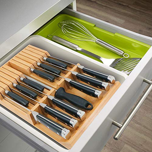Utoplike in-Drawer Knife Block Bamboo Kitchen Knife Drawer Organizer, Handle Steak Knife Holder Without Knife, Fit for 12 Knives and 1 Sharpening Steel (Knives Not Included) - size: 12 Holder
