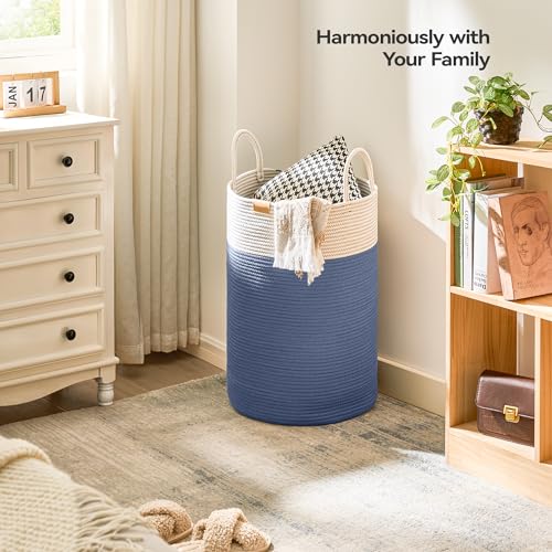 Nunsino Laundry Hamper 75L,Large Laundry Basket for Clothes,Decorative Storage Basket for Blankets,Cotton Rope Woven basket for bedroom,Navy Blue - color: Navy Blue, size: 75L/19.8Gal