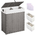Greenstell Laundry Hamper with 2 Removable Liner Bags - 90L Divided Clothes Hamper, Handwoven Synthetic Rattan Foldable Laundry Basket with Lid and Handles Gray (18.3x13.3x24.0Inches) - color: Gray, size: 90L (18.3x13.3x24.0 Inches)