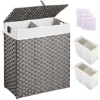 Greenstell Laundry Hamper with 2 Removable Liner Bags - 90L Divided Clothes Hamper, Handwoven Synthetic Rattan Foldable Laundry Basket with Lid and Handles Gray (18.3x13.3x24.0Inches) - color: Gray, size: 90L (18.3x13.3x24.0 Inches)