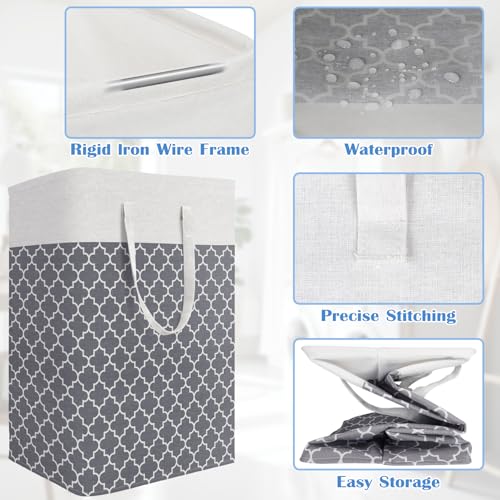 BlissTotes 3-Pack Laundry Basket, Freestanding＆Waterproof Laundry Hamper, Collapsible Tall Clothes Hamper with Easy Carry Handles for Clothes, Towels in the Family and Dorm,Clover Grey,88L - color: Clover Grey, size: 88L