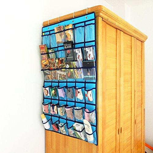 NIMES Hanging Closet Underwear Sock Jewelry Storage Over The Door Classroom Cell Phone Calculator Organizer 36 Clear Pockets (Blue) - color: Blue