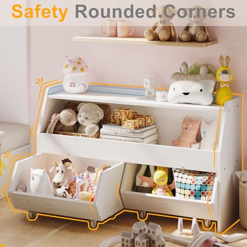 Fulhope Toy Storage Organizer for Kids, Toy Storage Cabinet with Drawers, Boys and Girls Toy Shelf with Wheels, Toy Organizer Kids Bookshelf with Storage for Nursery, Playroom, Bedroom (White) - color: White