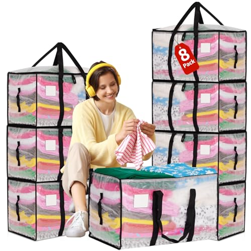 Moving Bags Heavy Duty Extra Large, Alternative for Moving Boxes & Moving Supplies,Clear Storage Bins with Lids, Plastic Packing Tote, Storage Bags for Clothes with Handles & Zippers(Clear, 8 Pack) - color: Clear, size: 8 Pack
