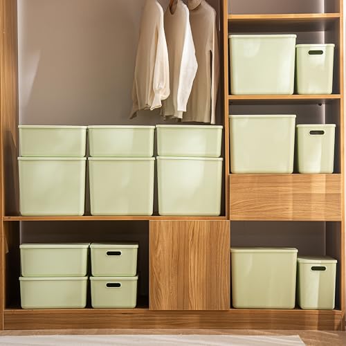 4 pack large plastic White storage bins with Lids, Toy Box Chest with Handle，Organizer Containers Baskets for Baby,Nursery，Shelves，Playroom, Bedroom，Office,Closet，home (Light Green, 4XL) - color: Light Green, size: Set of 4 Extra Large