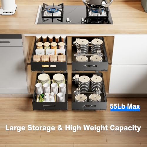 Mustorn 2 Pack Pull Out Cabinet Organizer, Slide Out Drawers for Cabinets, Peel and Stick, Heavy Duty Shelves for Kitchen, Cupboard, Pantry, Bathroom (16.5"D*11.8"W*3.94"H-Black) - color: Black, size: 16.5"D*11.8"W*3.94"H