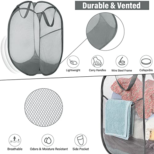 BATTOO 3 Pack Collapsible Laundry Basket Strong Mesh Pop Up Laundry Hamper for Laundry Foldable Hampers with Side Pocket Reinforced Handles for Bathroom, Kids Room, College Dorm or Travel Grey - color: Grey, size: 3 pack