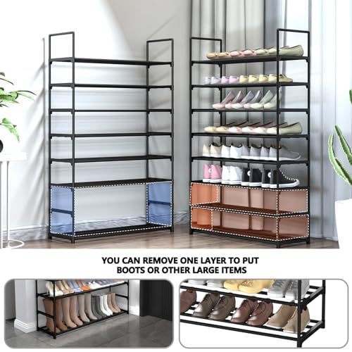 Hsscblet 8 Tiers Metal Shoe Rack,Adjustable Shoe Shelf Storage Organizer with Hooks,Stackable Boot & Shoe Storage,for Entryway,Hallway,Closet,Black - size: 8-Tier