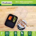 Freshware Meal Prep Containers 21 Count (Pack of 1), 3 Compartment with Lids, Food Storage Containers, Bento Box, Stackable, Microwave/Dishwasher/Freezer Safe (24 oz) - size: 3-COMP-21PK