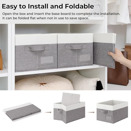 GRANNY SAYS Fabric Storage Bins, Closet Storage Bins for Clothes, Shelf Storage Baskets with Handles, Collapsible Storage Boxes, Decorative Storage Containers, Gray&White, Medium, 3-Pack - color: White&Gray, size: Medium