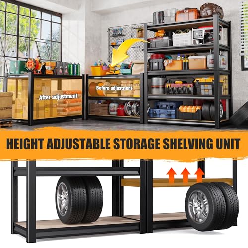 71.2" H Garage Shelving Heavy Duty Storage Shelves, Metal Adjustable Shelving Unit, Utility Garage Organizer Shelf for Basement, Pantry, Kitchen, Warehouse,15.7" Dx35.4 Wx71.2 H Black - size: 5-Wood-15.7"Dx35.4"Wx71.2"H