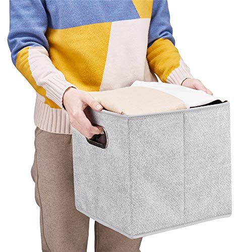 Fabric Cubicle Storage Cubes Bins 10.5x10.5 x 11 In Pattern Collapsible Storage Cube Boxes Grey White Cloth Storage Cubes Baskets Foldable Inserts Drawer Storages for Cube Organizer Storage QY-SC14-3 - color: Gray-white dots(Set of 3)