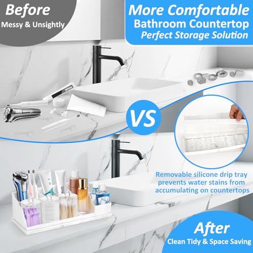 Bathroom Counter Organizer, Large White Silicone Toothbrush Holders for Bathrooms with 3PCS Qtip Holder, Bathroom Organizer Countertop Toothbrush and Toothpaste Holder for Makeup Organizer for Vanity - color: White With 3pcs Clear Dispenser