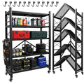 5-Tier Folding Storage Shelves, Heavy Duty Garage Shelving Unit, Adjustable Metal Standing Storage Rack Shelf, No Assembly Wire Shelving Organizer with Wheels for Kitchen Pantry Warehouse - size: 5-Tier