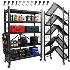 5-Tier Folding Storage Shelves, Heavy Duty Garage Shelving Unit, Adjustable Metal Standing Storage Rack Shelf, No Assembly Wire Shelving Organizer with Wheels for Kitchen Pantry Warehouse - size: 5-Tier