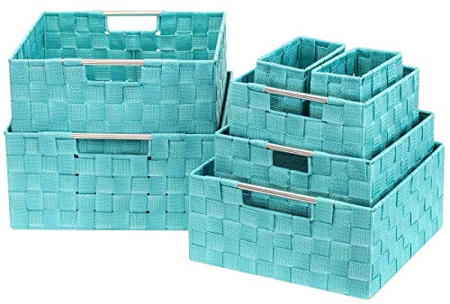 Sorbus Storage Baskets for Organizing (Set of 7), Mesh Hand-Woven Design, Linen Closet Organizers and Storage, Organizer Storage Baskets for Shelves, Variety Pack Organizers and Storage (Aqua) - color: 7 Piece - Aqua