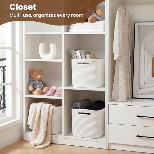 Storage Baskets for Organizing, 14 x 10 x 9” Closet Shelf Woven Baskets, Square Bins with Handles, Cotton Rope Basket for Toys, Clothes, Office, Room, White 4 Pack - color: White, size: 4pcs