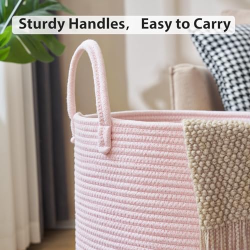 YOUDENOVA Laundry Hamper Basket, Woven 58L Tall Laundry Basket for Blanket Organizer- Nursery Hamper for Bedroom And Bathroom Storage - color: Light Pink, size: Tall (58L )