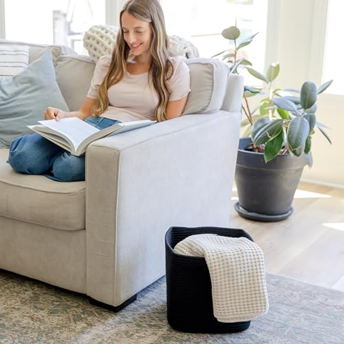 NaturalCozy Storage Cubes 11 Inch Cotton Rope Woven Baskets for Organizing, 3-Pack | Cube Storage Bin | Square Storage Baskets for Shelves Organizer, Classroom, Kids Toy Bins, Closet, Baby Nursery - color: Black