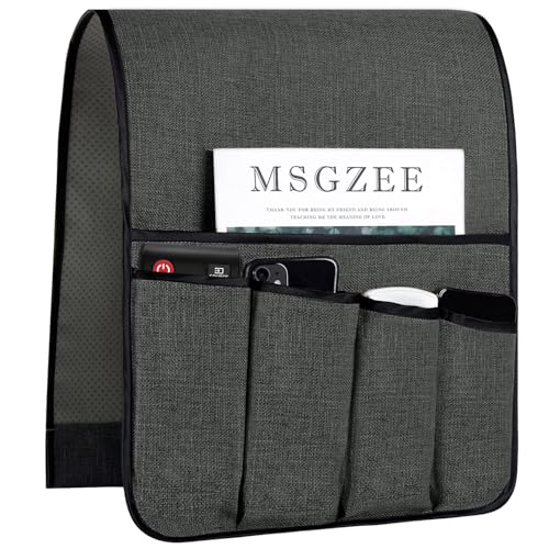 Sofa Armrest Organizer Non-Slip Arm Chair Hanging Caddy Remote Control Holder for Magazine,Tablet, Phone, Books, Glasses(DarkGrey,13in) - color: DarkGrey, size: 35"x13"