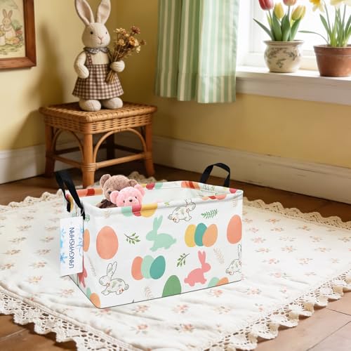 LANGYASHAN Rectangular Storage Bin Collapse Canvas Fabric Cartoon Storage Basket with Handles for Organizing Home Kitchen Boys and Girls Toys Office Closet Shelf Baskets (Rec Rabbit Easter Egg) - color: Rec Rabbit Easter Egg