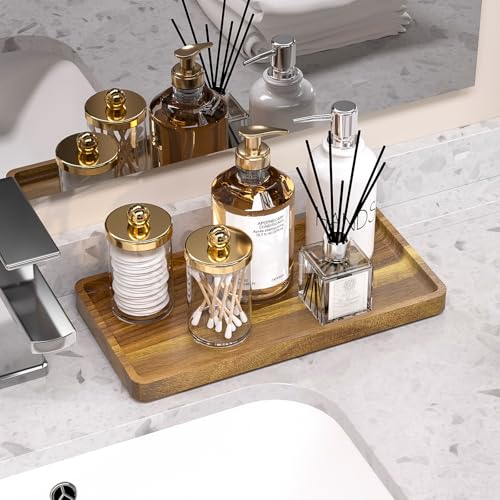 WEENSON Acacia Wood Bathroom Vanity Tray for Soap Dispenser, Toiletries, Makeup, Perfume, Decor, Kitchen Tray for Counter Salt Spice, Toilet Tank Tray for Candle, Nightstand 11.8"x6.1" - color: Acacia, size: 11.8" x 6.1" x 0.8"